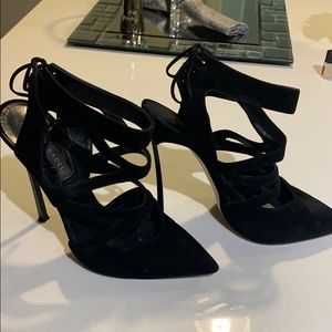 Casadei Black Suede Strappy Pointed-Toe Stiletto Heels